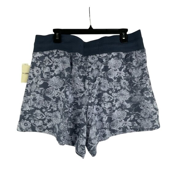 The Sweatshirt Project Floral Print Womens Shorts Plus Size 1X Blue Cotton Blend - Picture 2 of 8